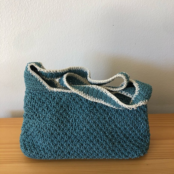 Liz Claiborne Teal and Ivory Small Handbag Purse Boho Minimalist Preppy - Picture 2 of 9